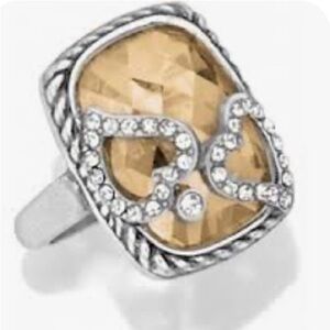 Brighton Silver Ring with Champagne Stone and Crystal Heart Accents